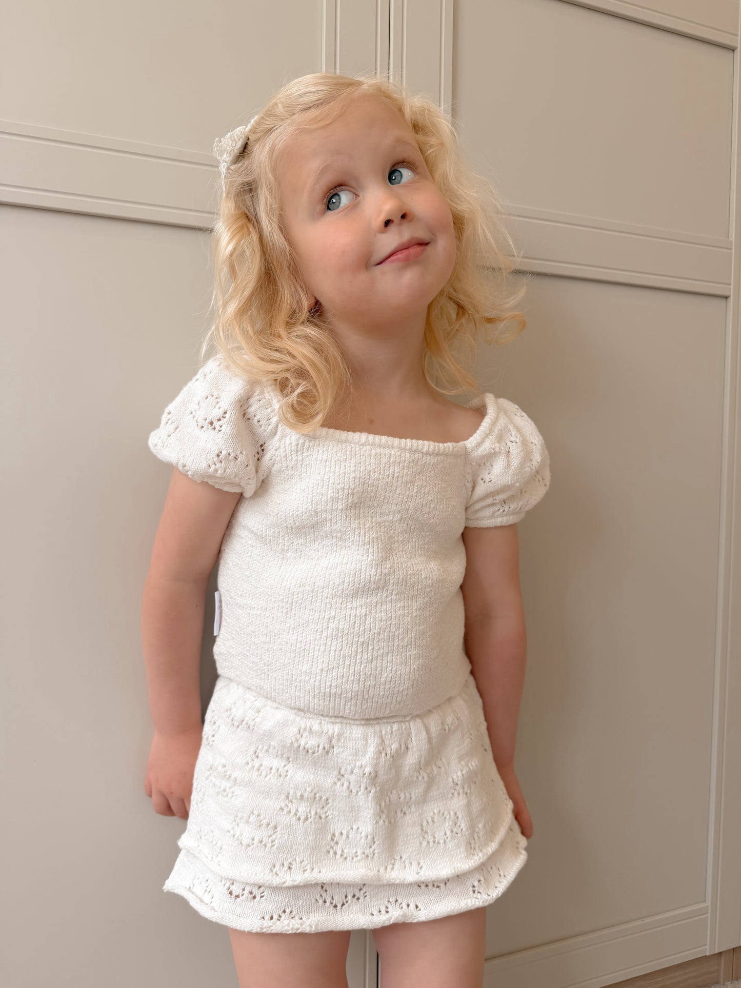 Blossom TOP | girls textured knit bubble sleeve top