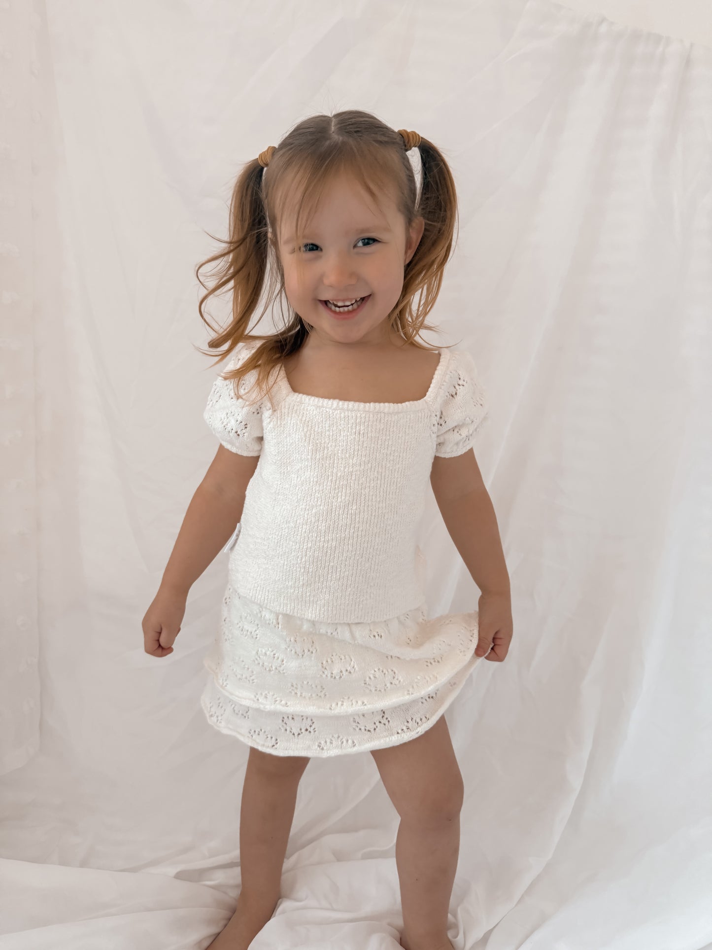 Blossom SKORT | girls textured knit flower pointelle skort