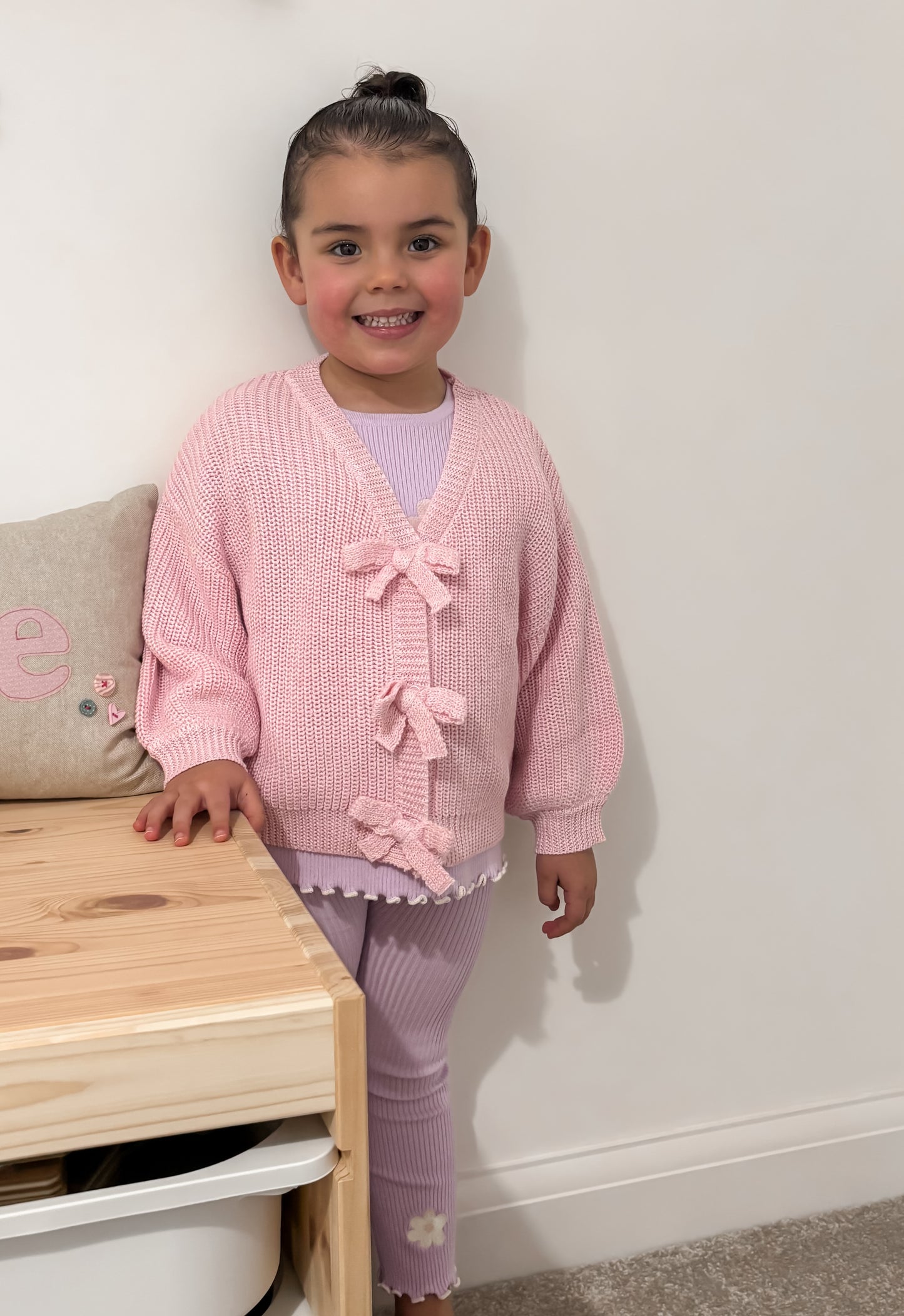 Posie cardigan | girls pink bow cardigan