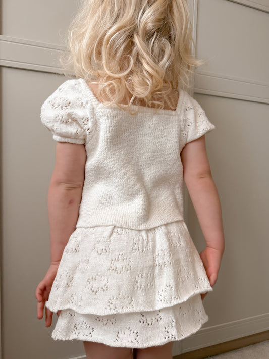 Blossom SKORT | girls textured knit flower pointelle skort
