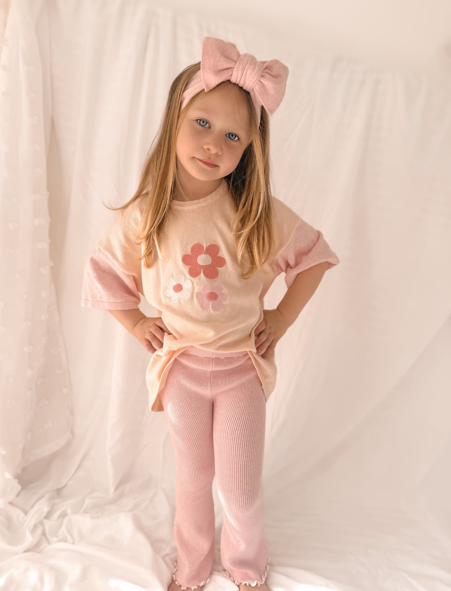 Blossom flares | girls pink knit flares