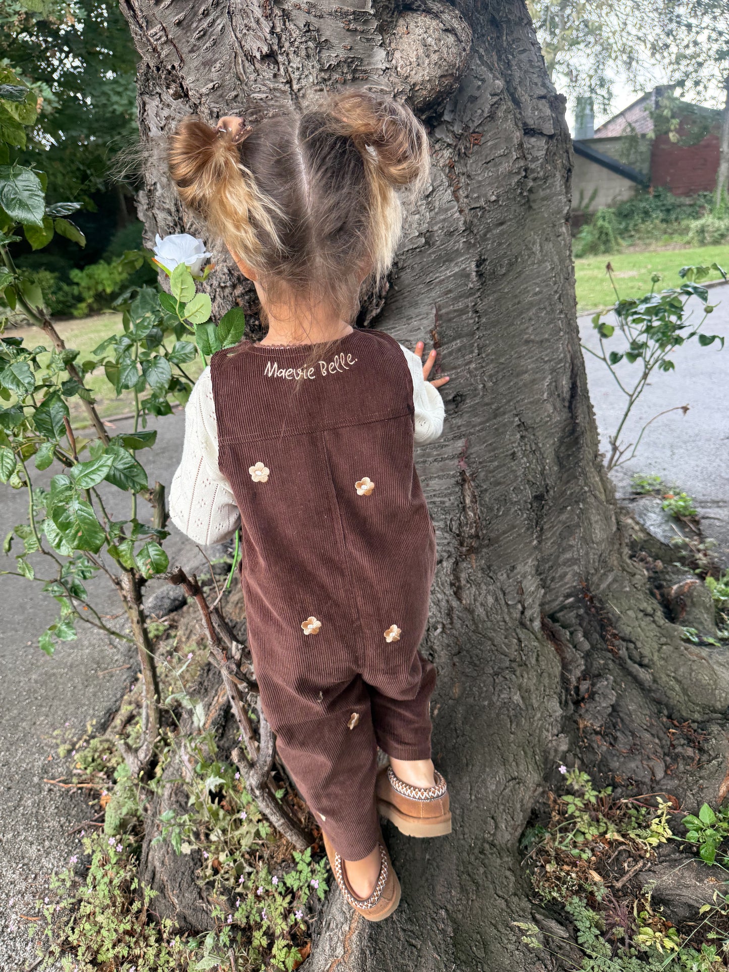 Marlow overalls | premium girls corduroy, embroidered flower overalls