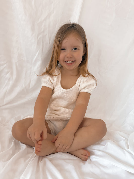 Blossom SKORT | girls textured knit flower pointelle skort
