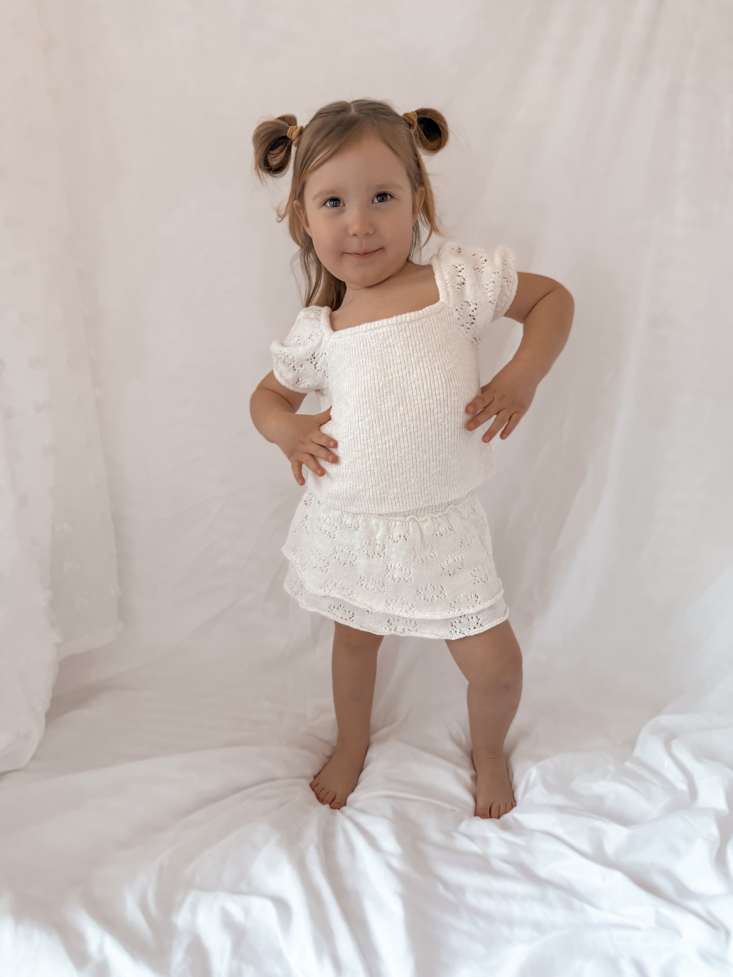 Blossom SKORT | girls textured knit flower pointelle skort