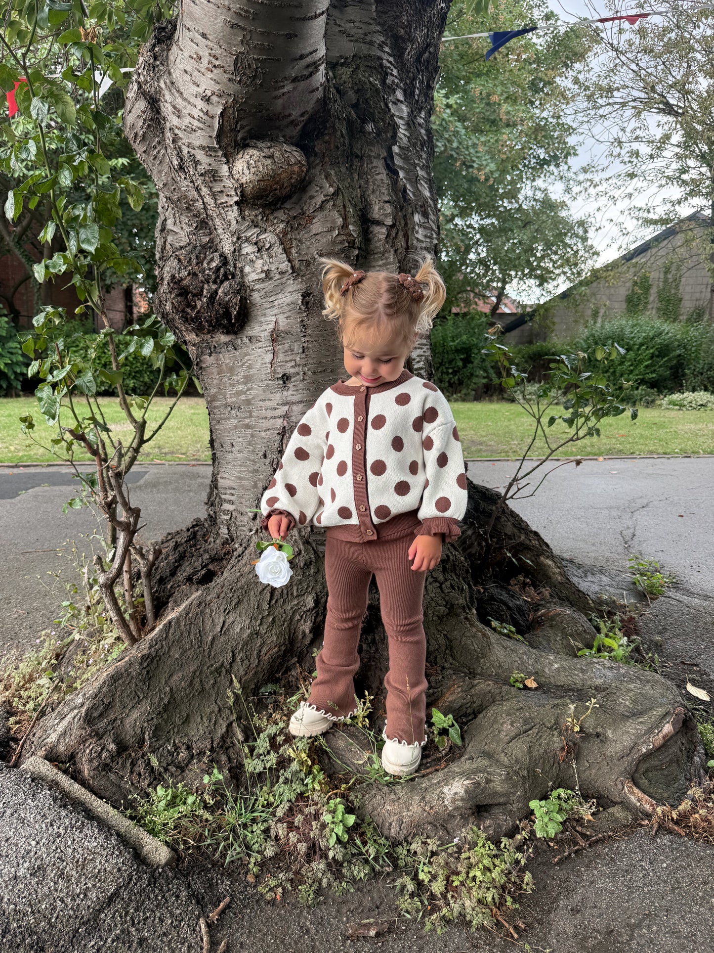 Dotty cardigan | cream and brown polka dot cardigan
