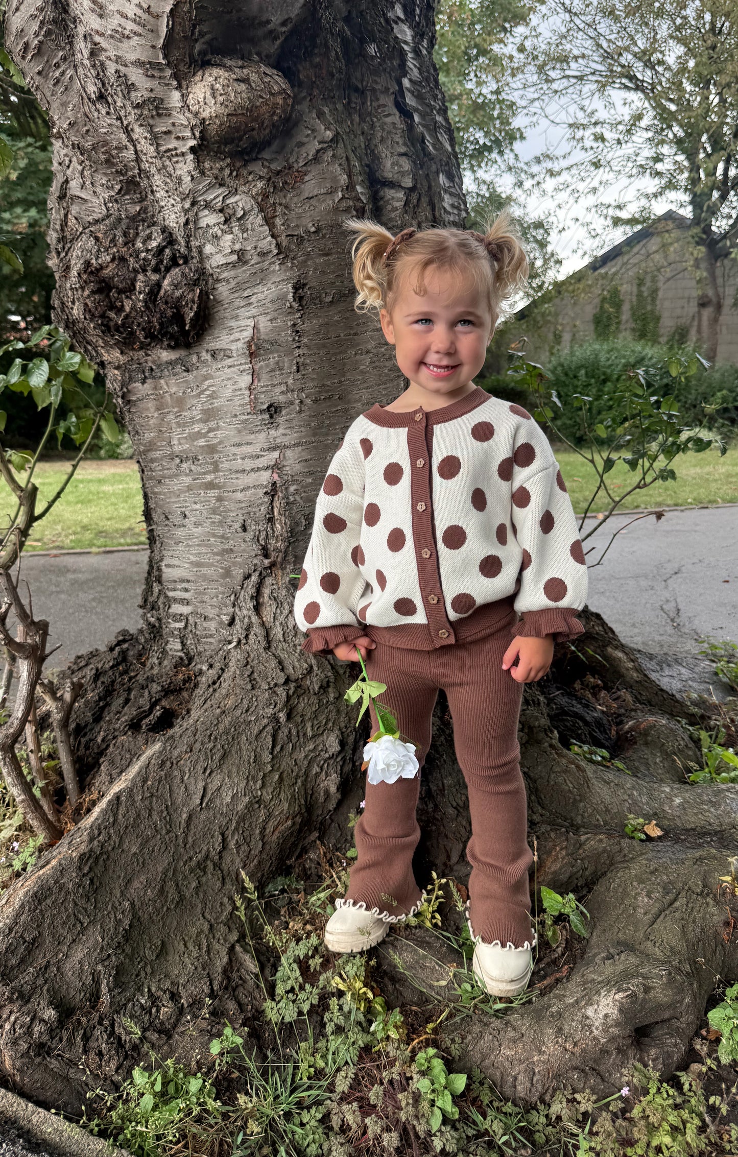 Dotty cardigan | cream and brown polka dot cardigan