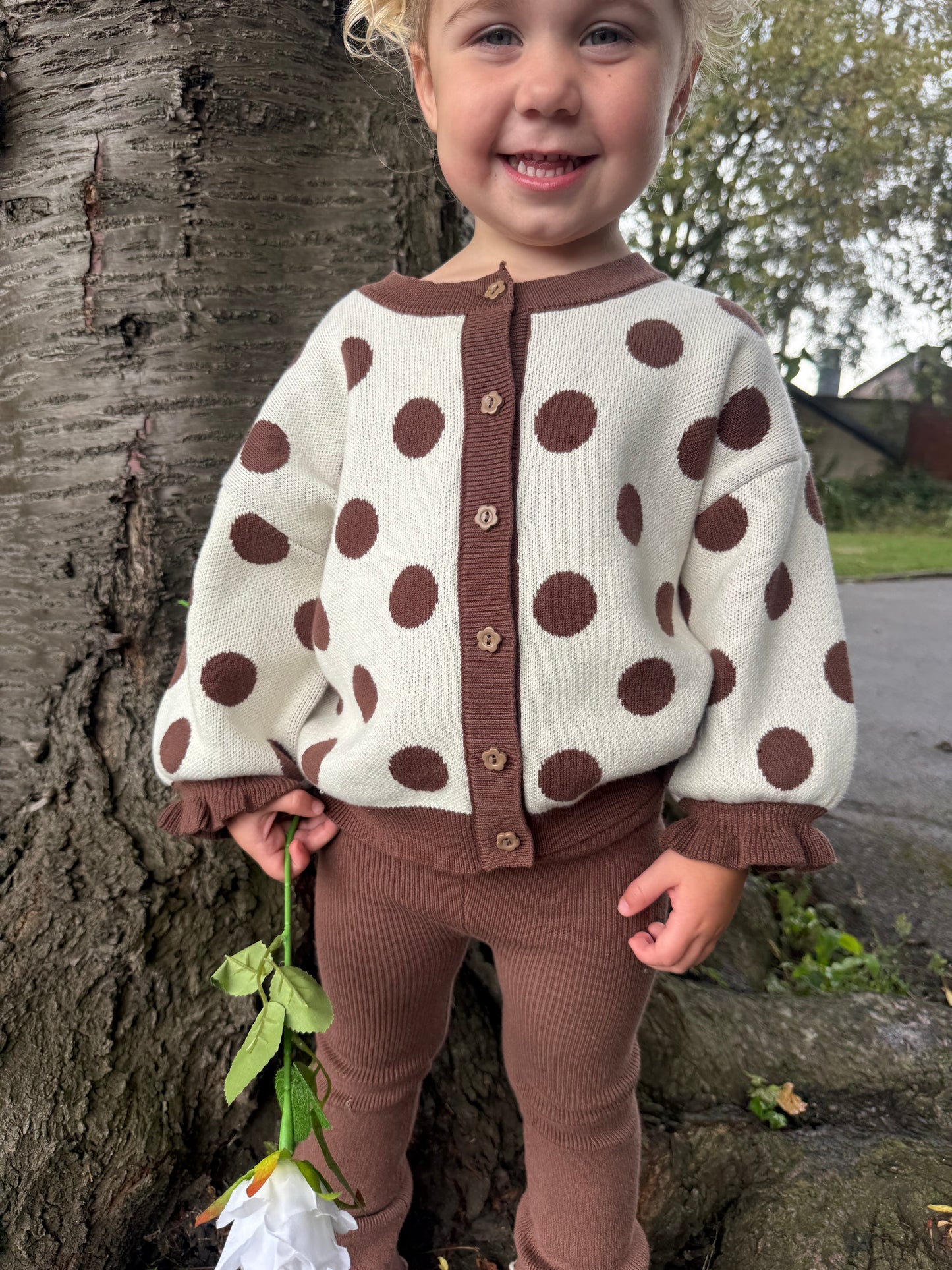 Dotty cardigan | cream and brown polka dot cardigan