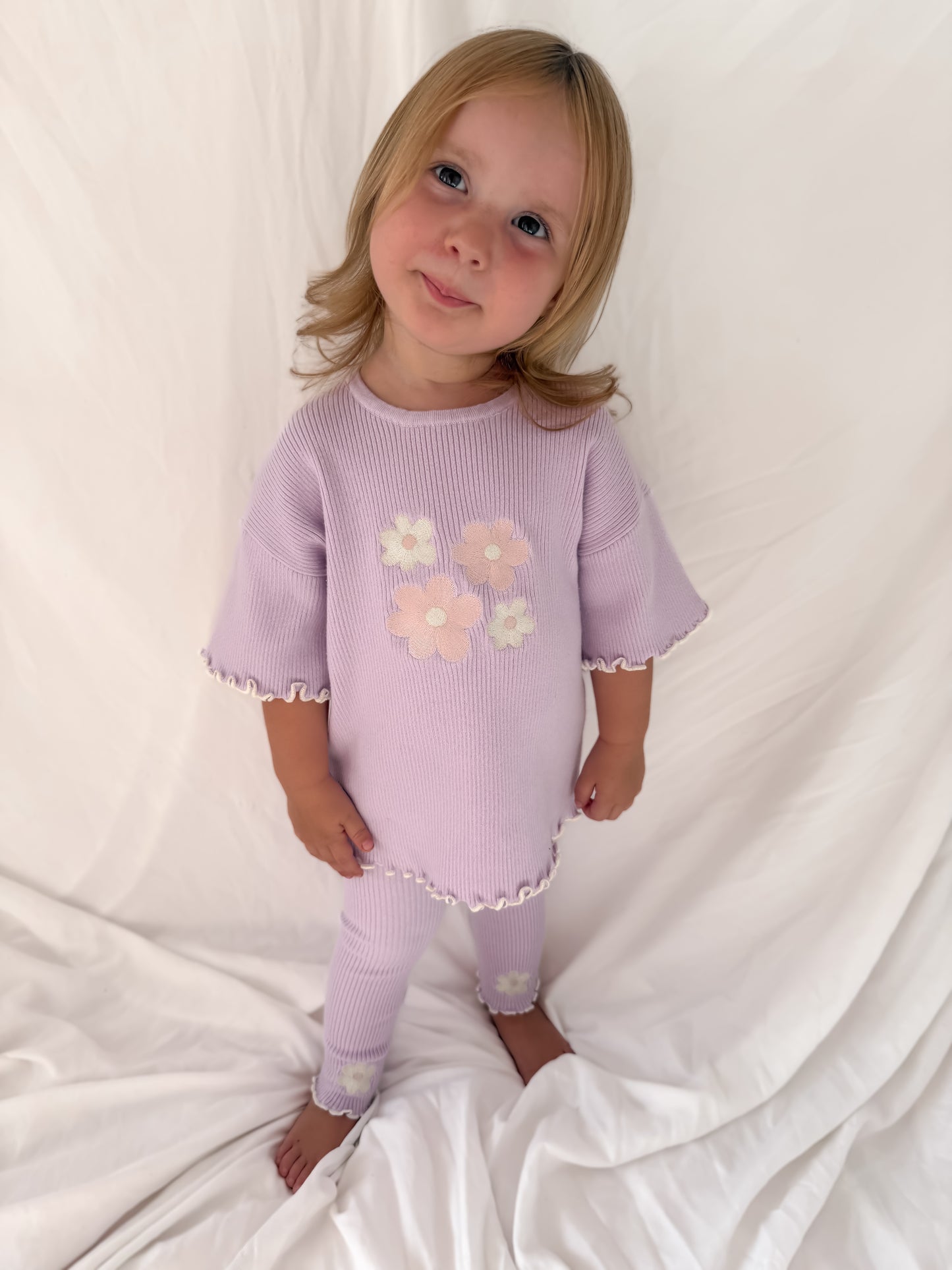 Girls lilac 100% cotton ribbed oversized knit top